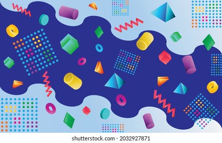 Vektorgrafik. Abstrakter Hintergrund, farbige funky Memphis und einfache geometrische Formen.