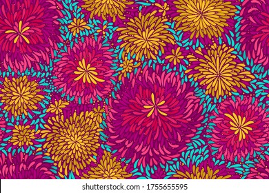 Vector abstract background. Colored brush strokes seamless pattern. Handmade. Multi-colored tops of deciduous plants.