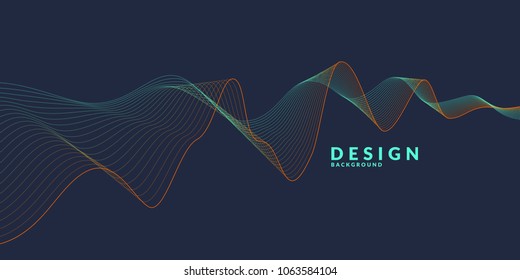 Vector Abstract Background With A Colored Dynamic Waves, Line And Particles. Illustration Suitable For Design