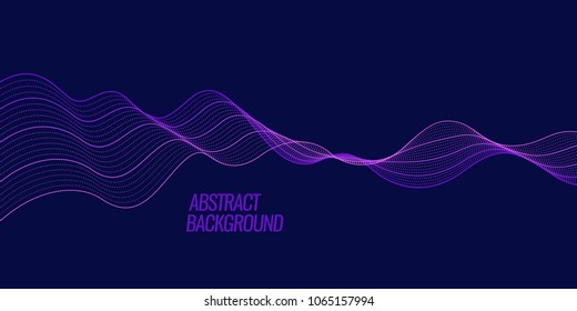 Vector abstract background with a colored dynamic waves, line and particles. Illustration suitable for design