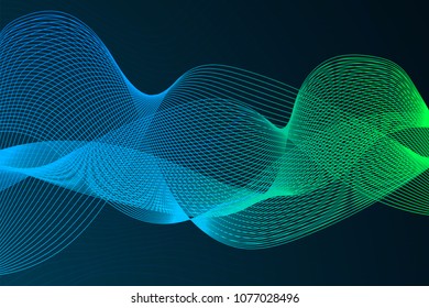 Vector abstract background with colored dynamic waves. Future geometric template with thin lines transition.
