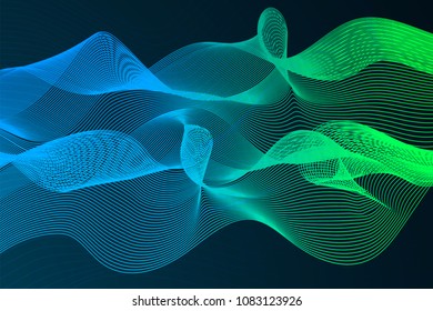 Vector abstract background with colored dynamic waves. Future geometric template with thin lines transition.