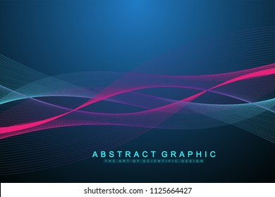 Vector abstract background with a colored dynamic waves, line and particles. Wave flow. Digital frequency track equalizer