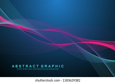 Vector abstract background with a colored dynamic waves, line and particles. Wave flow. Digital frequency track equalizer