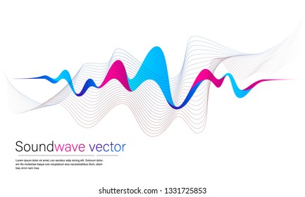 Vector abstract background with a colored dynamic waves, line and particles. Vector Illustration waveform.