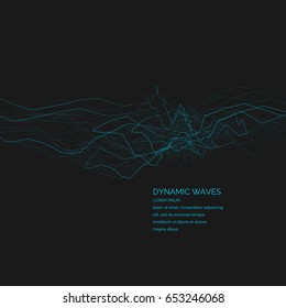 Vector abstract background with a colored dynamic waves, line and particles. Illustration suitable for design