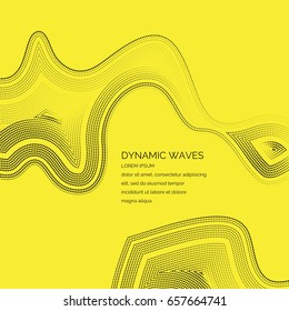 Vector abstract background with a colored dynamic waves, line and particles. Illustration suitable for design