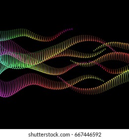 Vector abstract background with a colored dynamic waves, tubes and particles. Illustration suitable for design