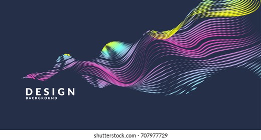 Vector abstract background with a colored dynamic waves, line and particles. Illustration suitable for design