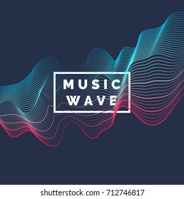 Vector abstract background with a colored dynamic waves, line and particles. Vector Illustration waveform.