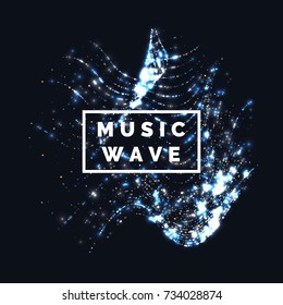 Vector abstract background with a colored dynamic waves, line and particles. Vector Illustration waveform.