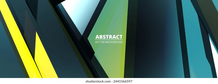 Vector abstract background with colored geometric shapes. Abstract tech modern graphic elements on wide banner. Vector illustration