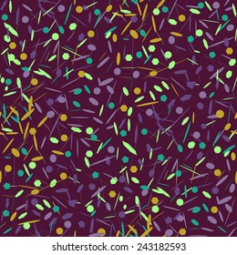 Vector abstract background of colorful confetti of different shapes. Seamless pattern of bright confetti. Illustration of confetti for holiday gift wrapping or greeting card's backdrop design.