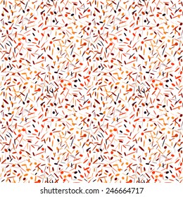 Vector abstract background of colorful confetti. Seamless pattern of confetti of different shapes. Illustration of orange confetti for gift wrap or greeting card's backdrop design. EPS10 vector.