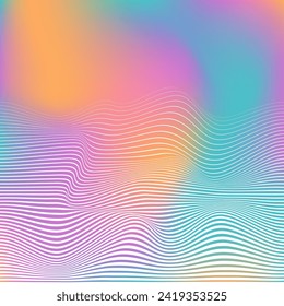 Vector abstract background, colorful purple, yellow, blue gradient with lines and waves. Y2K aesthetics