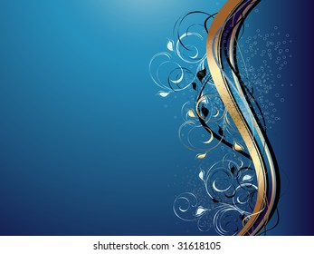 Vector abstract  background with colorful wave and floral ornament