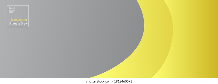 Vector abstract background in the colors of the year 2021. Ultimate Gray and Illuminating Yellow. Design banner template with place for text with wavy lines in paper art style. Copyspace.