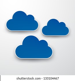 Vector abstract background composed of blue paper clouds over grey. Eps10.