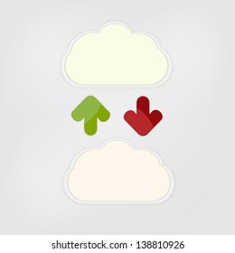 Vector abstract background composed of clouds over white with arrows.
