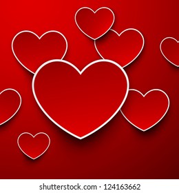 Vector abstract background composed of red paper hearts on red. Eps10.