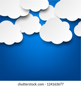 Vector Abstract Background Composed Of White Paper Clouds Over Blue. Eps10.