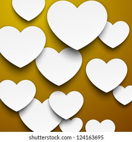Vector abstract background composed of white paper hearts on golden. Eps10.