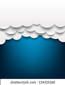 Vector abstract background composed of white paper clouds over blue. Eps10.