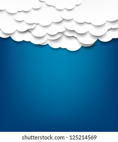 Vector Abstract Background Composed Of White Paper Clouds Over Blue. Eps10.