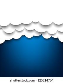 Vector abstract background composed of white paper clouds over blue. Eps10.