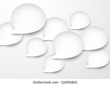 Vector abstract background composed of white paper round speech bubbles. Eps10.
