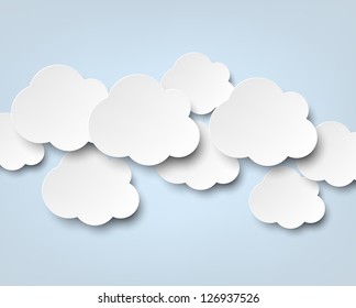 Vector abstract background composed of white paper clouds over blue. Eps10.