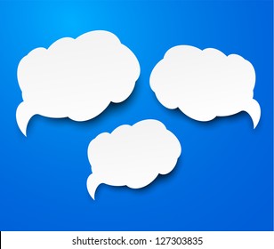 Vector abstract background composed of white paper clouds over blue. Eps10.
