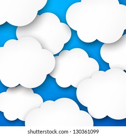 Vector abstract background composed of white paper clouds over blue. Eps10.