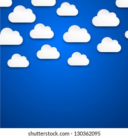 Vector abstract background composed of white paper clouds over blue. Eps10.