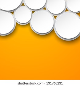 Vector abstract background composed of white paper bubbles over orange. Eps10.
