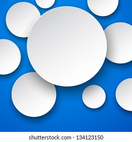 Vector abstract background composed of white paper round notes on blue. Eps10.