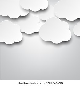 Vector abstract background composed of white paper clouds over grey. Eps10.