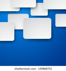 Vector abstract background composed of white paper notes over blue. Eps10.