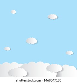 Vector abstract background composed of white paper clouds over blue