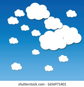 Vector abstract background composed of white paper 3d clouds over blue.