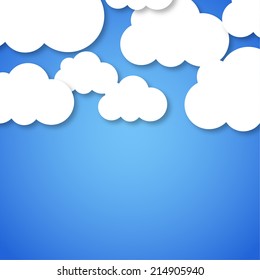 Vector abstract background composed of white paper clouds over blue