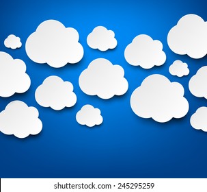 Vector abstract background composed of white paper clouds over blue. Eps10. 