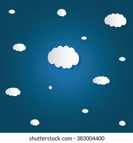 Vector abstract background composed of white paper clouds over blue. Eps10.