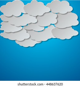 Vector abstract background composed of white paper clouds over blue. Eps10