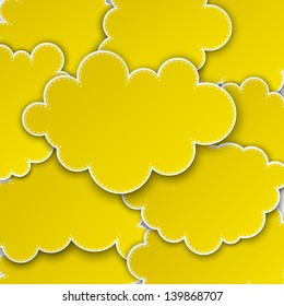 Vector abstract background composed of yellow paper clouds. Eps10.