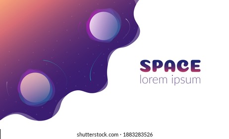 Vector abstract background. Concept, space, infinite universe. Dark background with fluid objects, stars and planets. Web banner design template with meta for text. Copyspace.