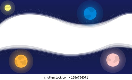 Vector abstract background. Concept, space, infinite universe. Dark background with fluid objects, stars and planets. Web banner design template with meta for text. Copyspace.