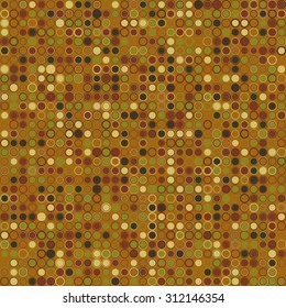 Vector abstract background. Consists of geometric elements arranged on background in brown. The elements have round shape and different color. Colorful mosaic background.