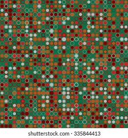Vector abstract background. Consists of geometric elements arranged on green background. The elements have a circular shape and different color. Colorful mosaic background.