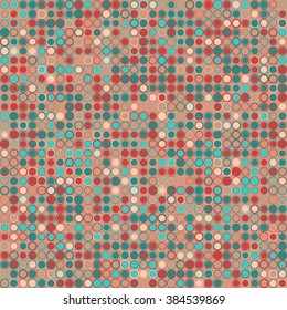 Vector abstract background. Consists of geometric elements arranged on background in brown. The elements have a round shape and different color. Vintage mosaic background.